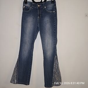 Women's Blue Flared Jeans with Lace Detail